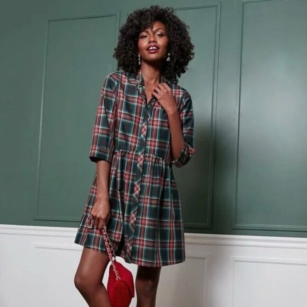 Tuckernuck Plaid Long Sleeve Dress - Green and Red